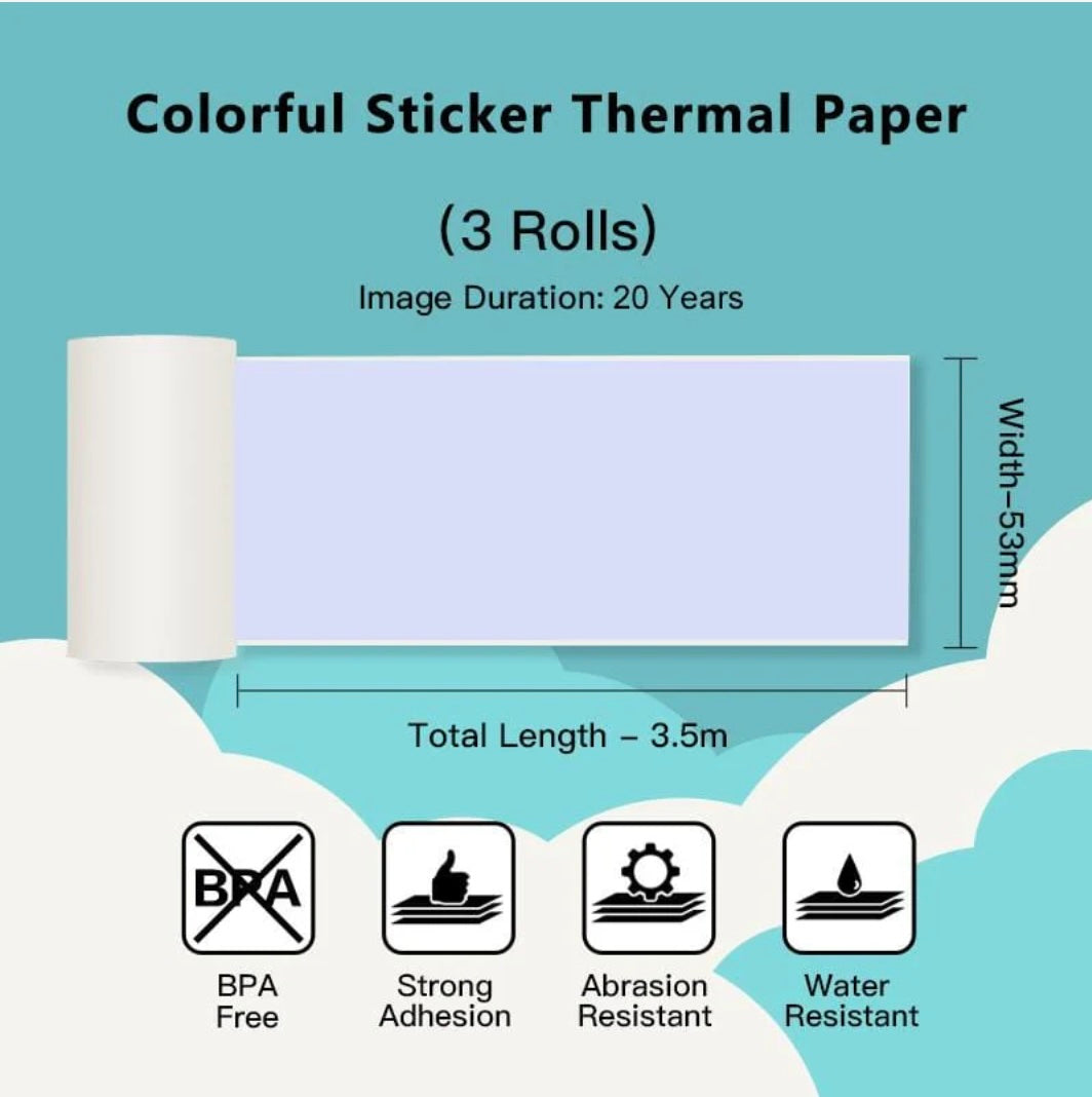 Colour Sticker Thermal Paper Rolls for Pocket Print Cube - Adhesive